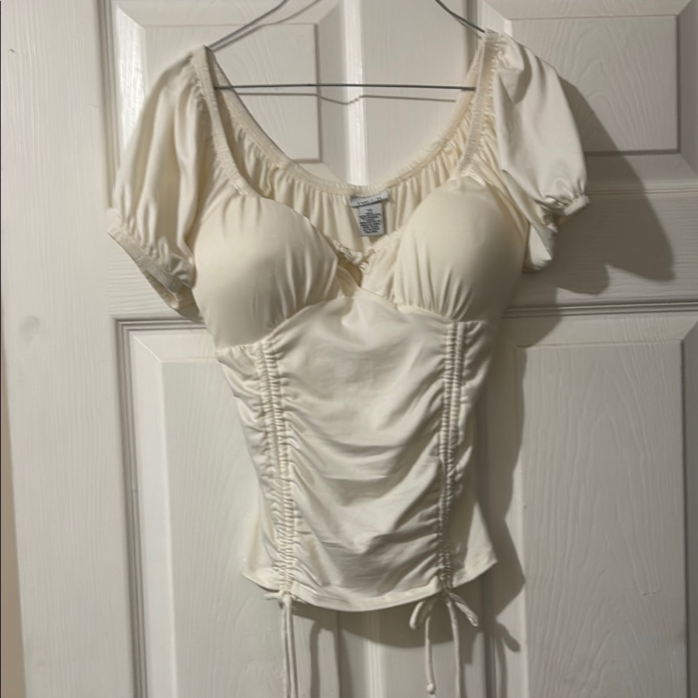 Cream Ruched Short Sleeve Top